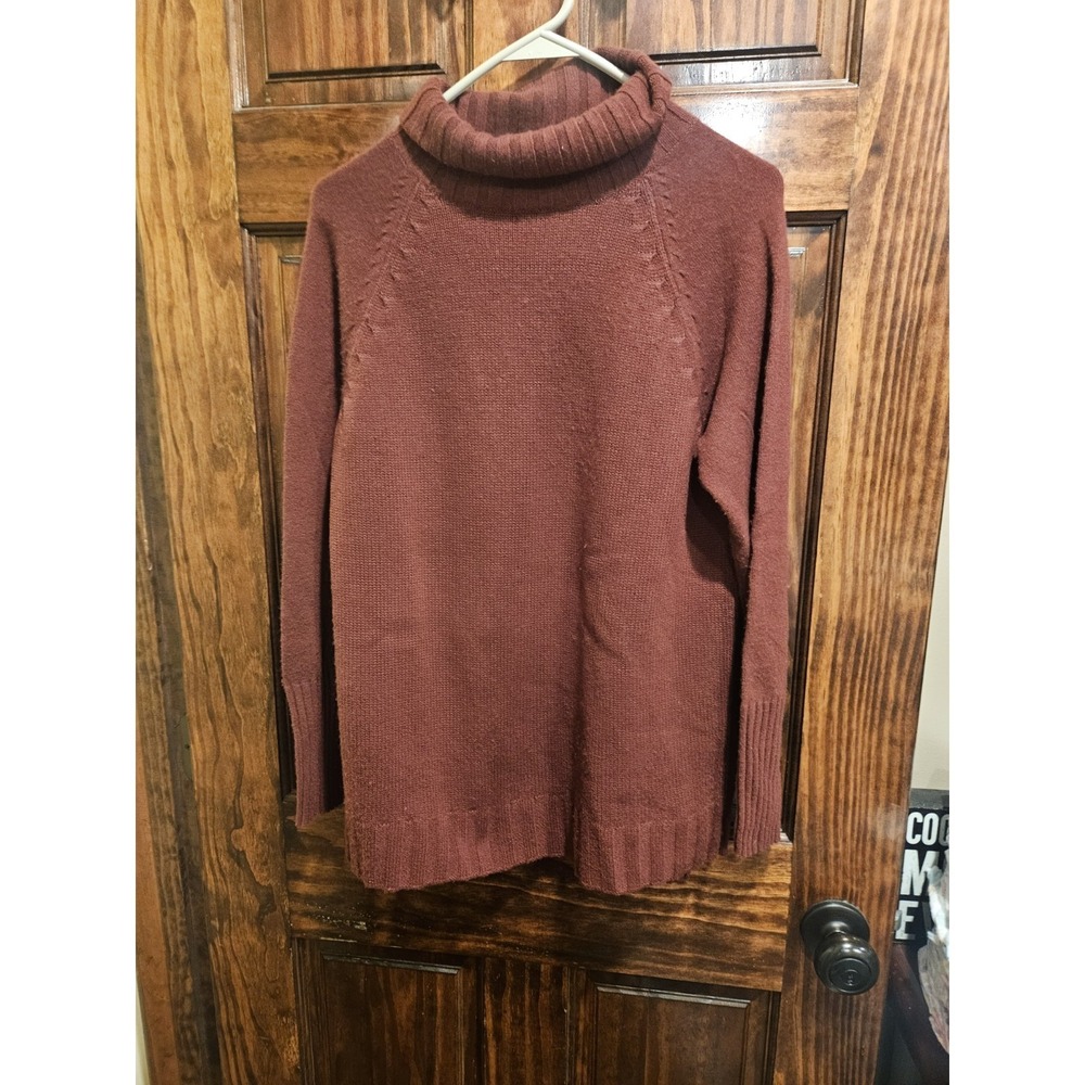 Ann Taylor 100% Cashmere Burgundy Turtleneck Sweater Medium Cuffed Wrists